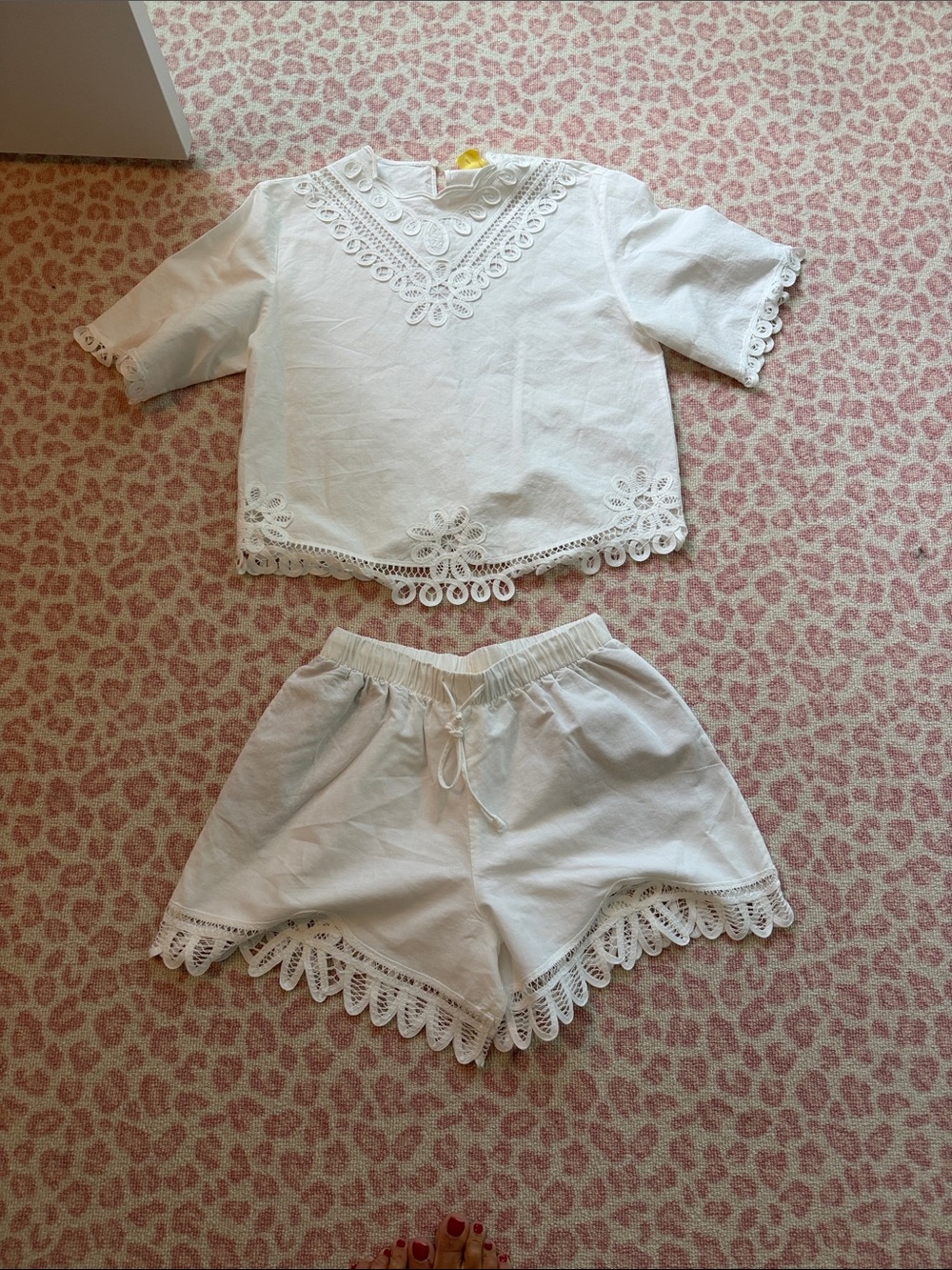 White Lace-Trim Zara Top & Shorts Set